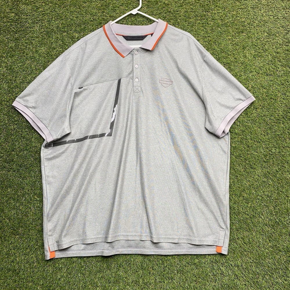Harley Davidson Polo Shirt Mens 3XL Slim Grey Performance Tech Embroidery Poly